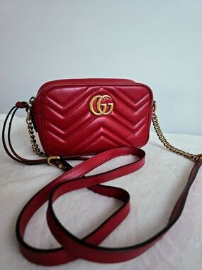 AUTHENTIC Gucci Marmont Mini Red Crossbody FULL SET